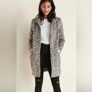 Relaxed Soft Brushed Leopard Print Coat for Women